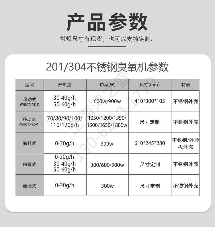 上海鴻之盛不銹鋼臭氧機-產品參數