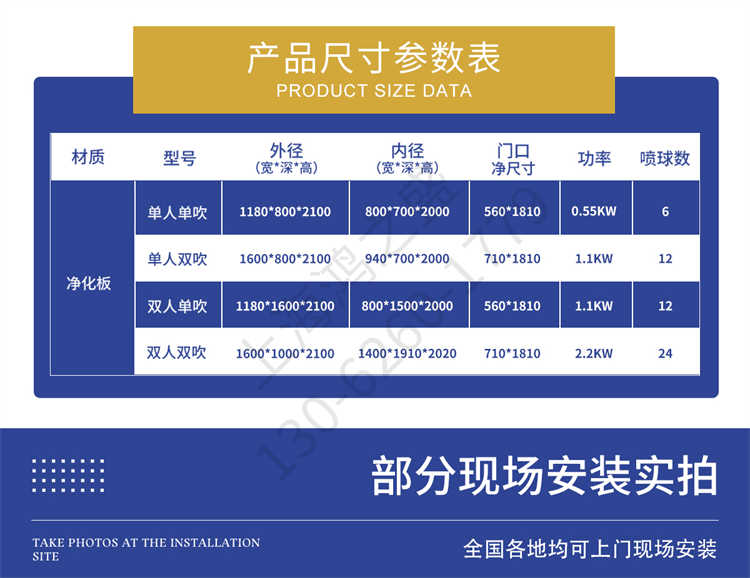 上海鴻之盛凈化板雙人單吹風淋室-參數表