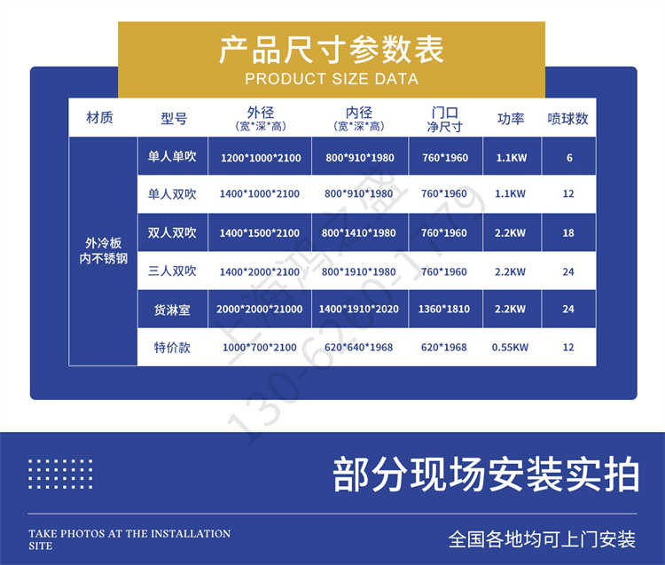 上海鴻之盛外冷板內不銹鋼單人雙吹風淋室-尺寸參數表